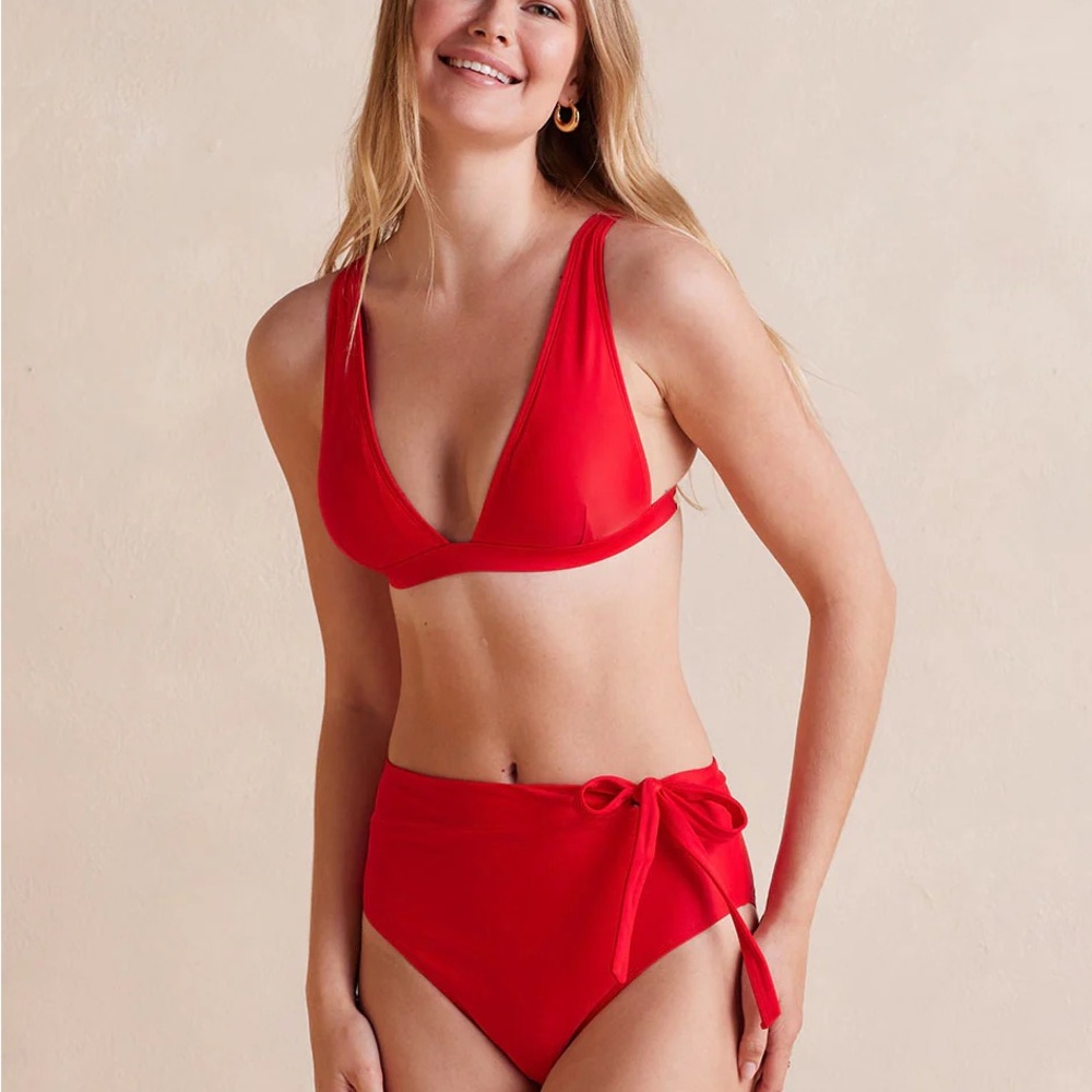 summersalt Red V-Neck Bikini Top with High-Waist Tie Bikini Bottom